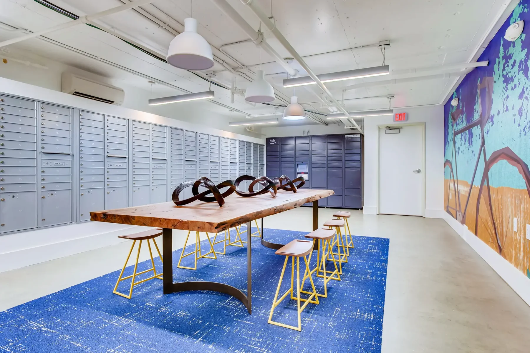 Mail room with seating